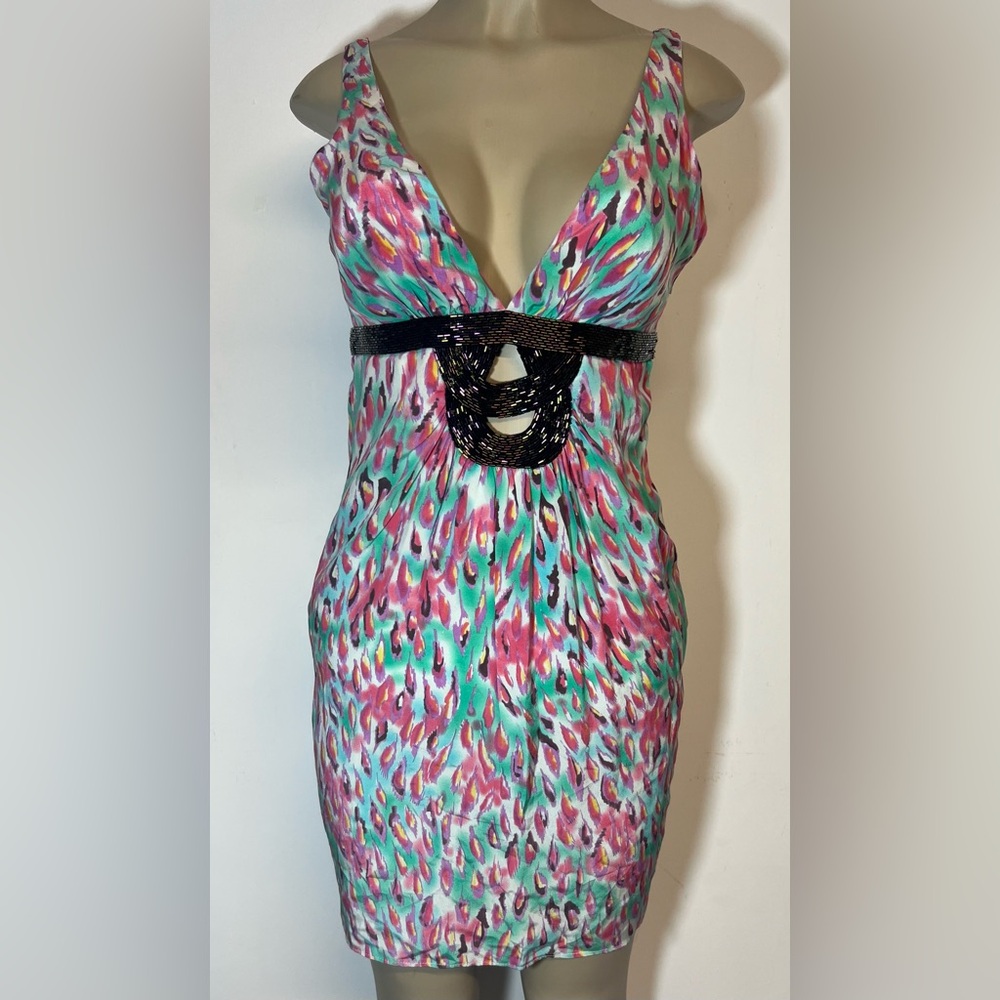 BE SEDUCE Multicolor V-Neck Mini Dress SIZE 6